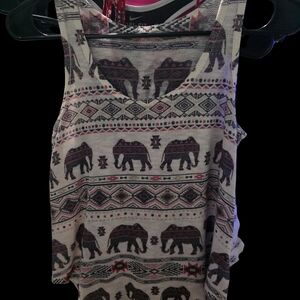 Glaze Cream Elephant Print Tank Top with Pink Accents